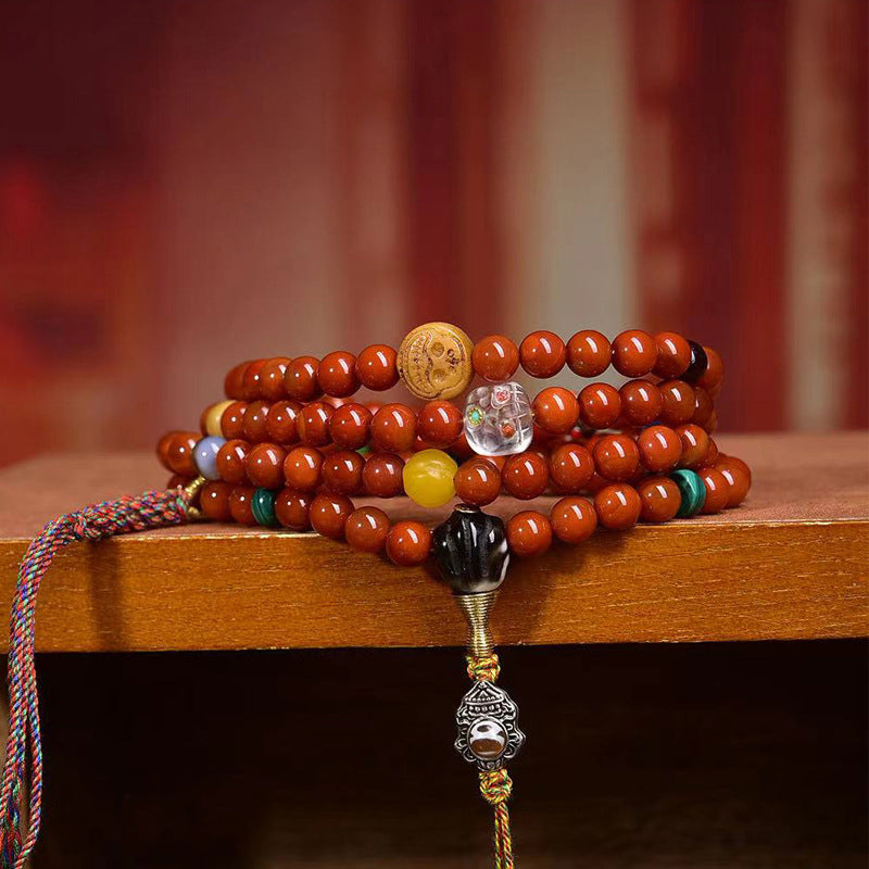 Tibetan Red Agate Mala Bracelet 108 Beads for meditation