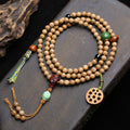 108 Star Moon Bodhi Mala Beads, Handmade Tibetan-style prayer necklace with lotus pendant and tassel for meditation and yoga