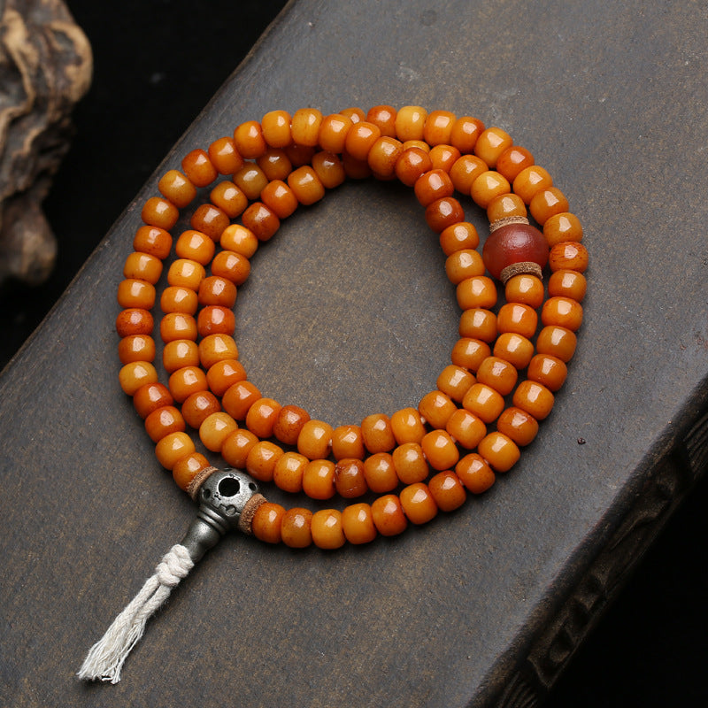 Tibetan Yak Bone Mala | Hand-Carved 108 Bead Prayer Beads Necklace