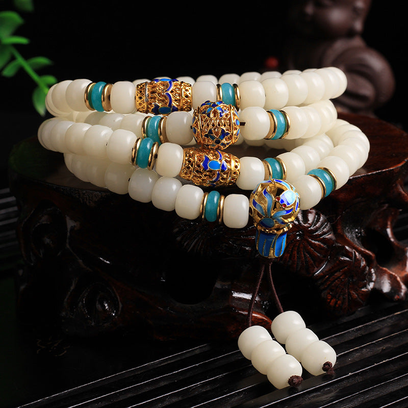 108 Natural White Bodhi Seed Mala Bracelet Handmade Yoga Jewelry for Women
