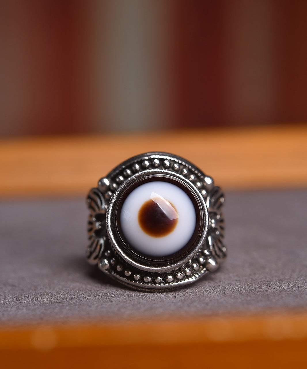 Tibetan Heaven Eye Dzi Bead Ring | Natural Agate Spiritual Protection Jewelry