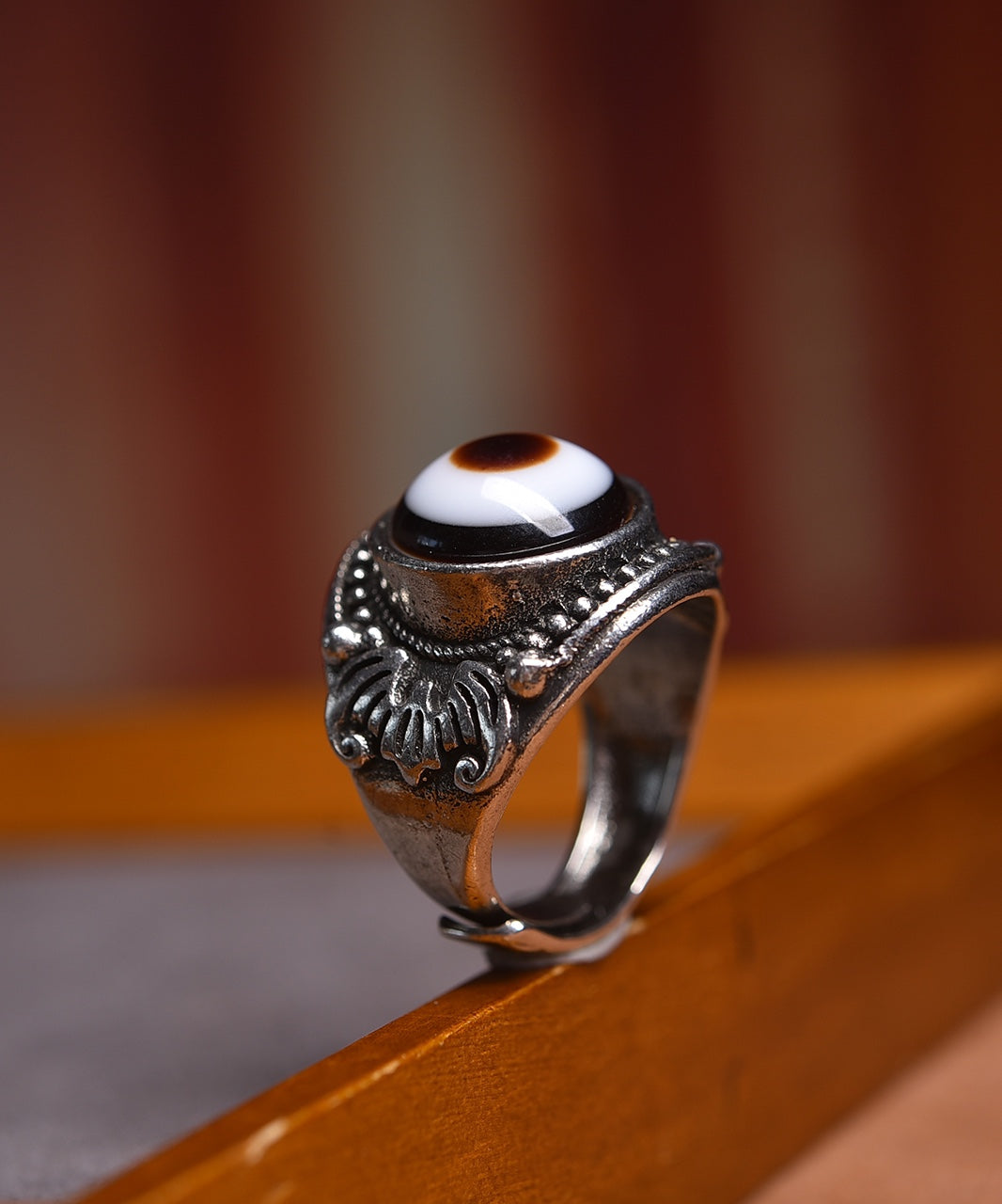 Tibetan Heaven Eye Dzi Bead Ring | Natural Agate Spiritual Protection Jewelry