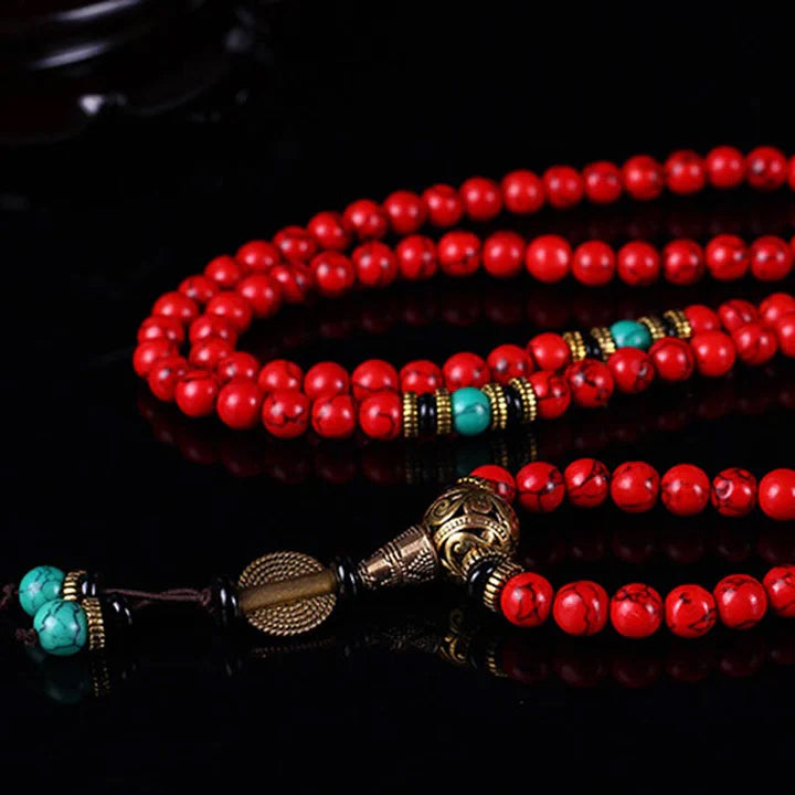 Red Agate 108 Mala Bracelet | Tibetan Handmade Prayer Beads