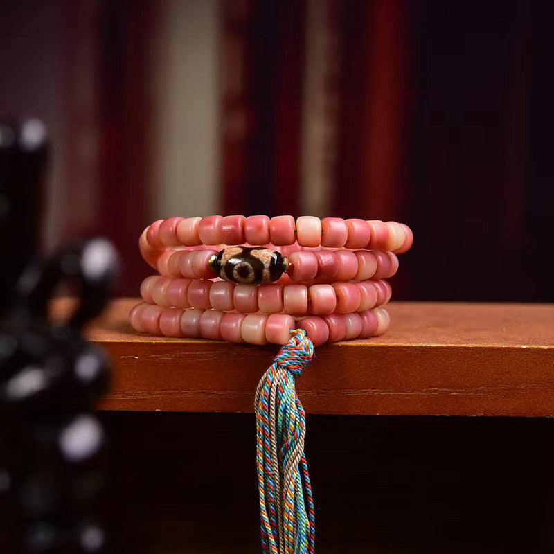 108 Beads Tibetan Natural Camel Bone Mala Bracelet for Spiritual Protection & Luck