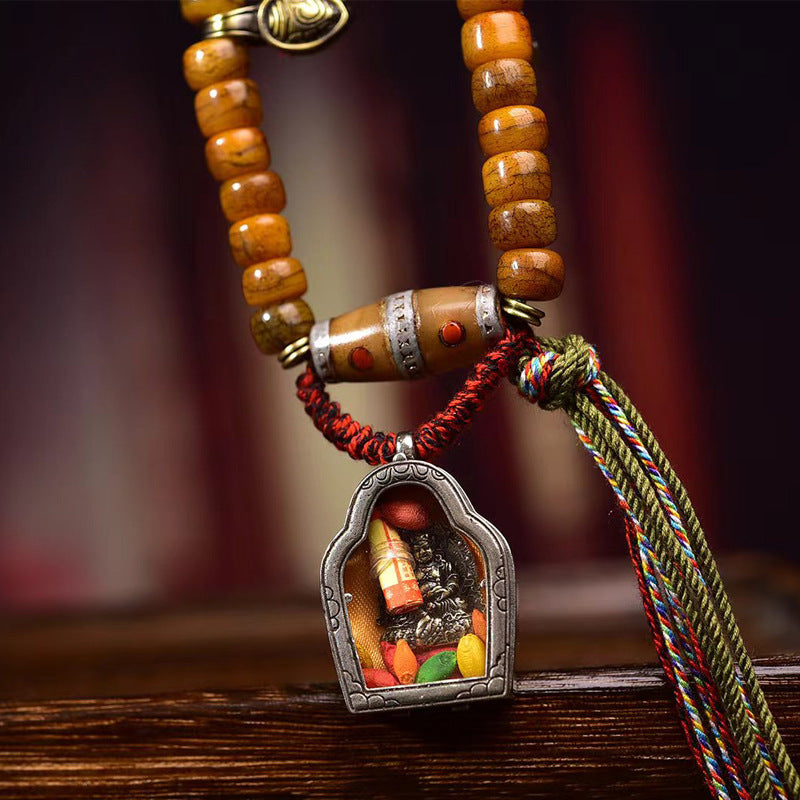Tibetan Camel Bone 108 Mala Bracelet with Dzi Bead & Agate Accents