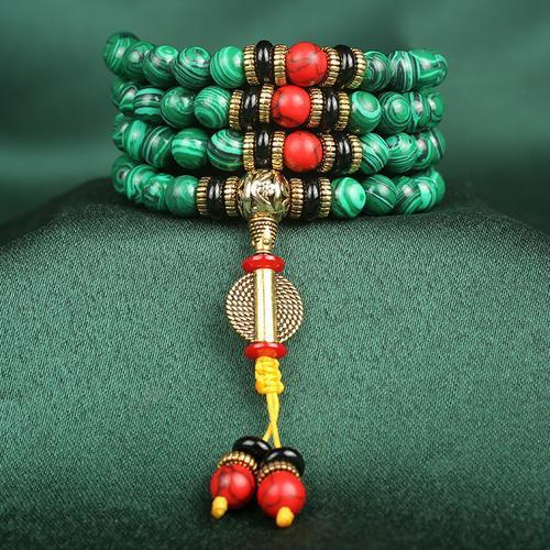 Tibetan Malachite 108 Mala Bracelet | Spiritual Protection Prayer Beads