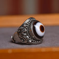 Tibetan Heaven Eye Dzi Bead Ring | Natural Agate Spiritual Protection Jewelry