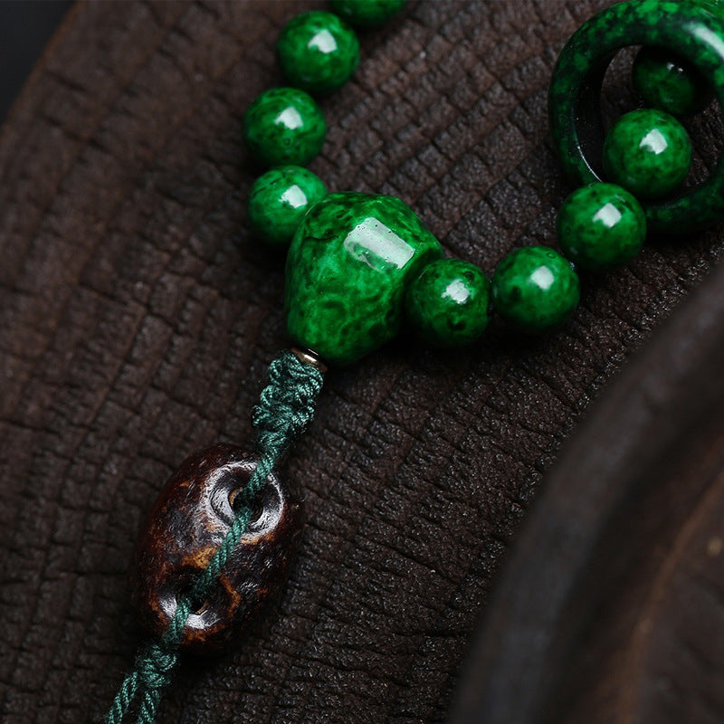 Tibetan Natural Green Agate & Obsidian 108 Mala Beads Meditation Bracelet