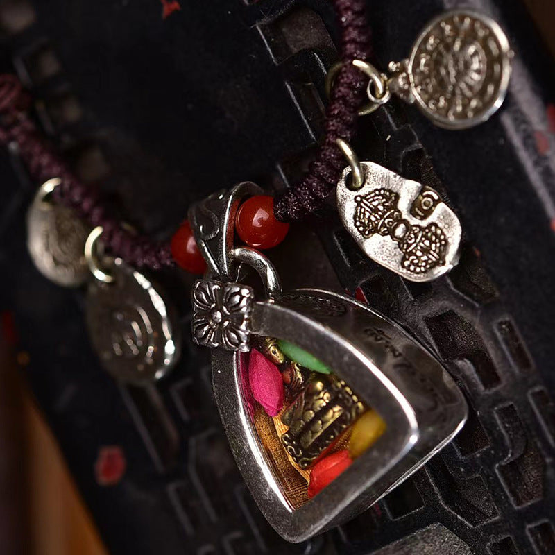 Tibetan Medicine Buddha Gau Pendant Handwoven Adjustable Necklace