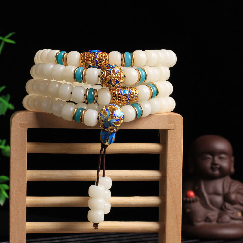 108 Natural White Bodhi Seed Mala Bracelet Handmade Yoga Jewelry for Women