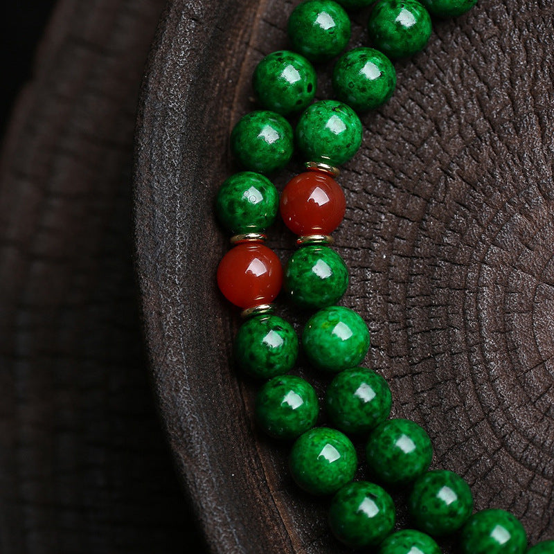 Tibetan Natural Green Agate & Obsidian 108 Mala Beads Meditation Bracelet
