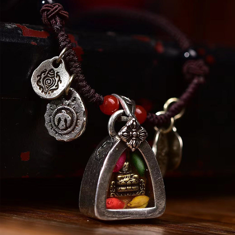Tibetan Medicine Buddha Gau Pendant Handwoven Adjustable Necklace