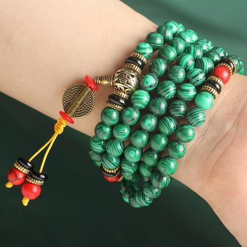 Tibetan Malachite 108 Mala Bracelet | Spiritual Protection Prayer Beads