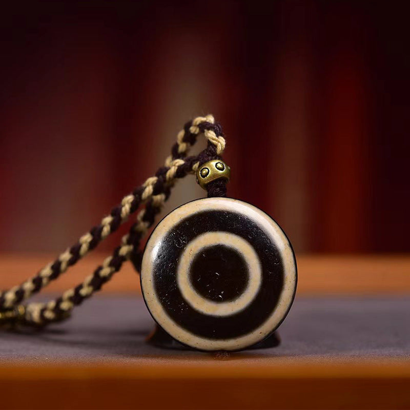 Handwoven Natural Agate Flat-Eyes Dzi Bead Necklace | Tibetan Talisman