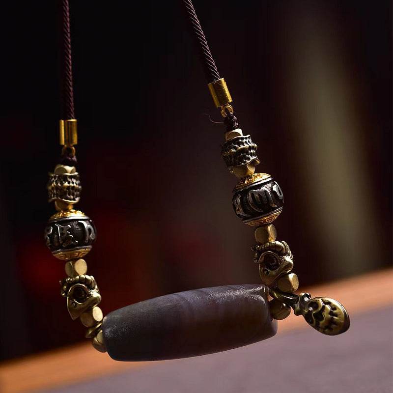 Dzi Bead Pendant Necklace Adjustable Tibetan Braided Cord Boho Spiritual Jewelry