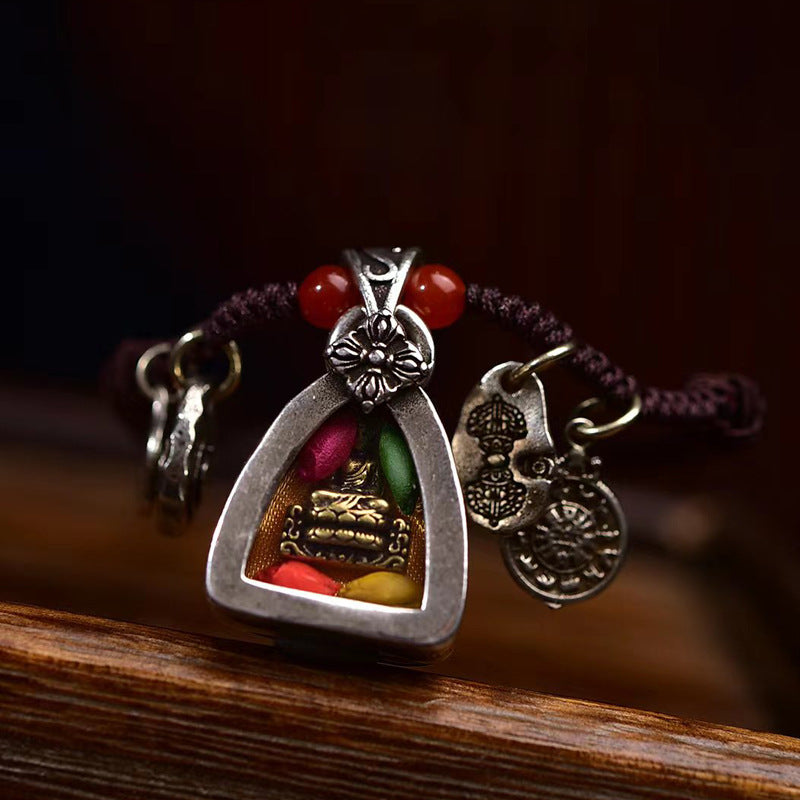 Tibetan Medicine Buddha Gau Pendant Handwoven Adjustable Necklace