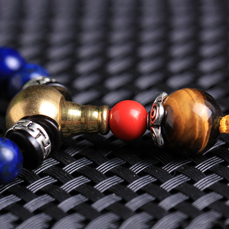 Primary Natural Lazurite 108 Mala Bracelet with Tiger Eye & Turquoise Accents