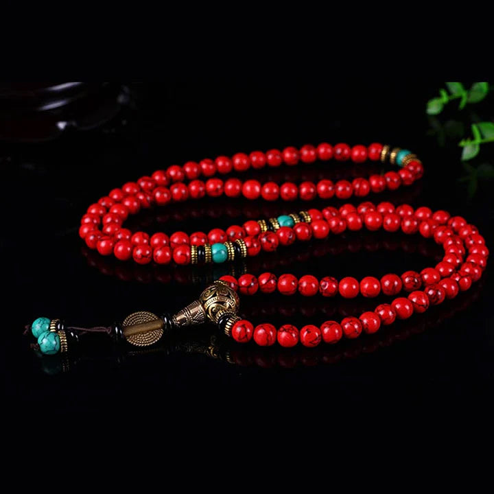 Red Agate 108 Mala Bracelet | Tibetan Handmade Prayer Beads
