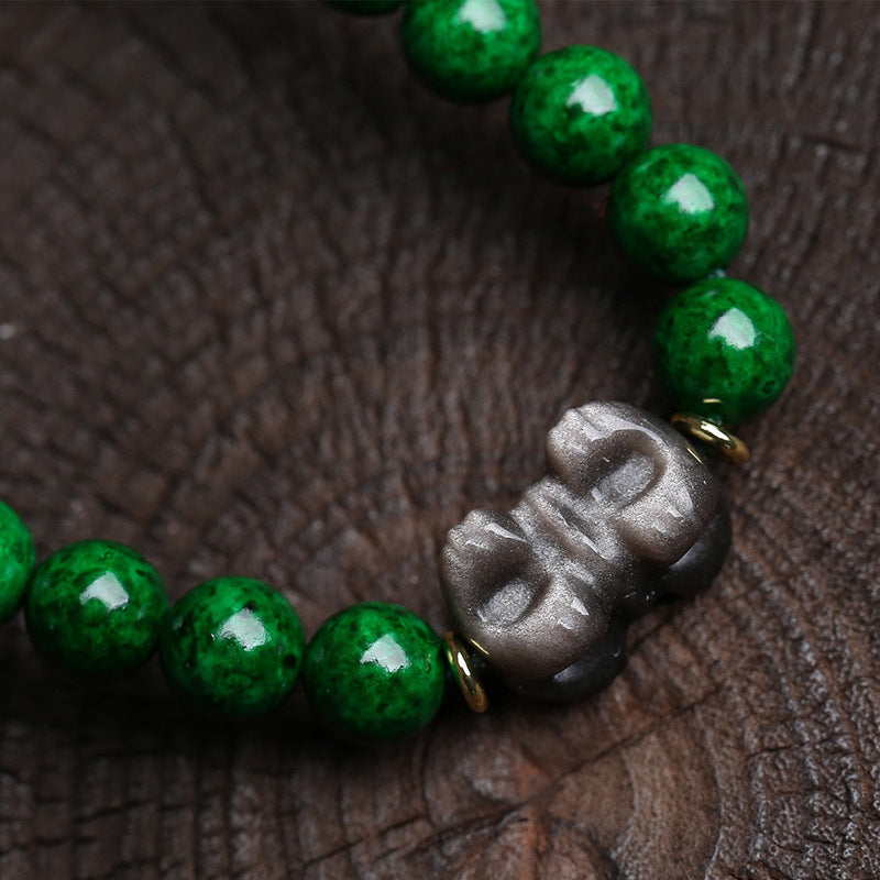 Tibetan Natural Green Agate & Obsidian 108 Mala Beads Meditation Bracelet
