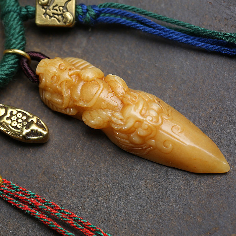 Handwoven Natural Aged Bone Garuda Vajra Pendant Necklace – Tibetan Symbol of Protection & Strength