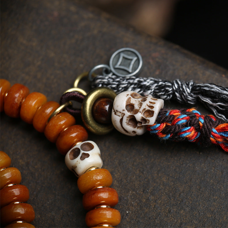 108 Bead Multi-Wrap Mala Bracelet with Handcrafted Yak Bone & Tibetan Silver