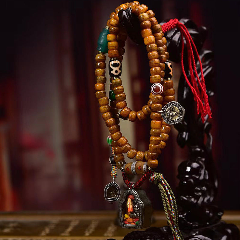 Tibetan Camel Bone 108 Mala Bracelet with Dzi Bead & Agate Accents