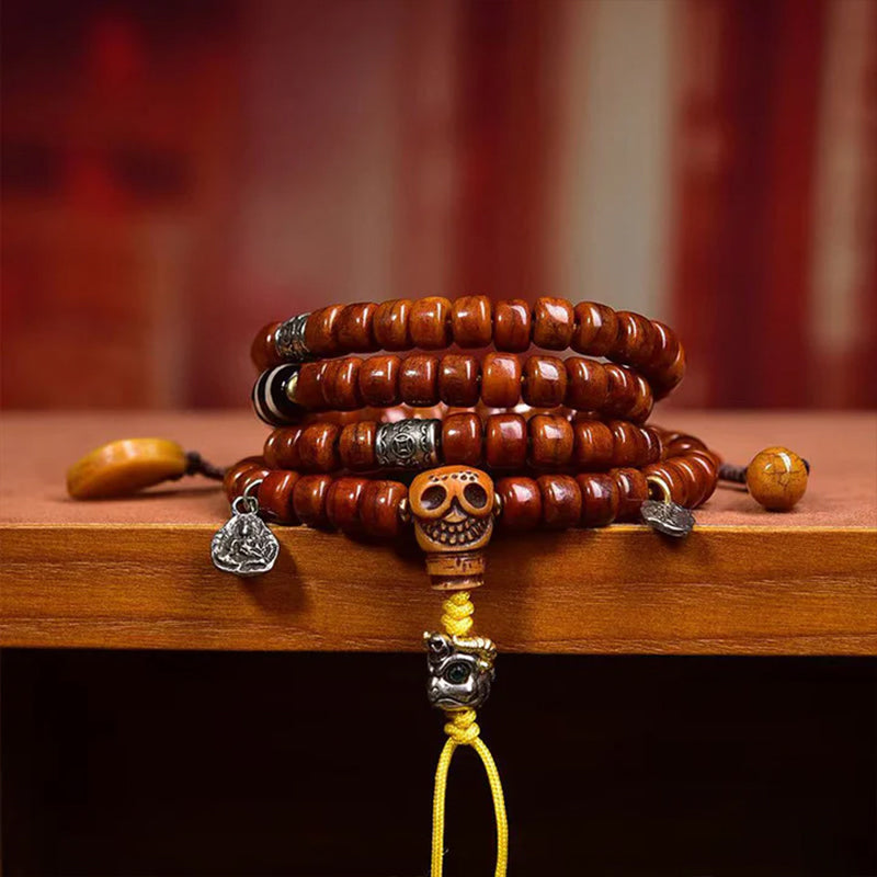 Tibetan Nine-Eye Dzi Bead Mala Bracelet | Bone & Agate Spiritual Prayer Beads