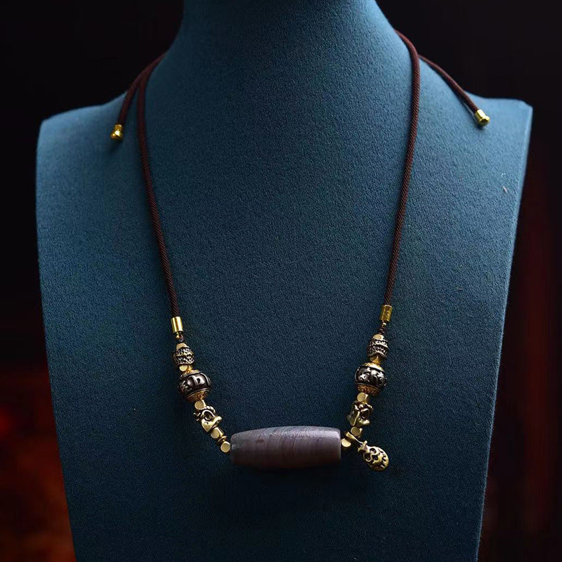 Dzi Bead Pendant Necklace Adjustable Tibetan Braided Cord Boho Spiritual Jewelry