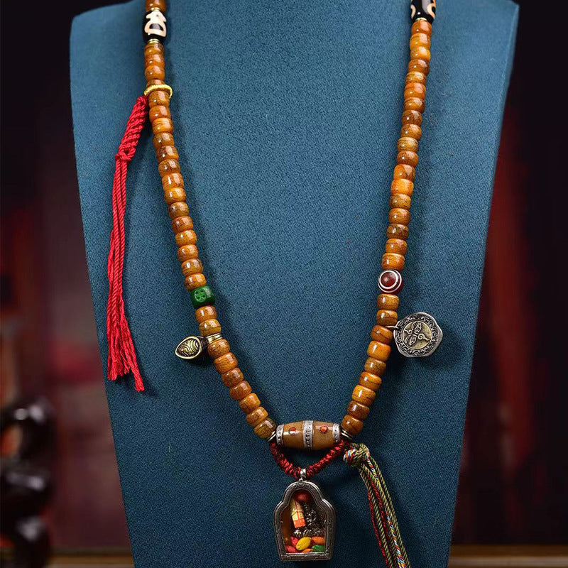 Tibetan Camel Bone 108 Mala Bracelet with Dzi Bead & Agate Accents