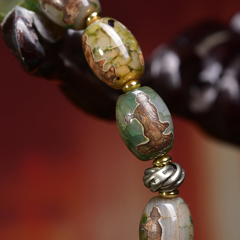 Tibetan Single Wrap Bracelet Ethnic Jewelry with Agate Dzi Bead & Turquoise