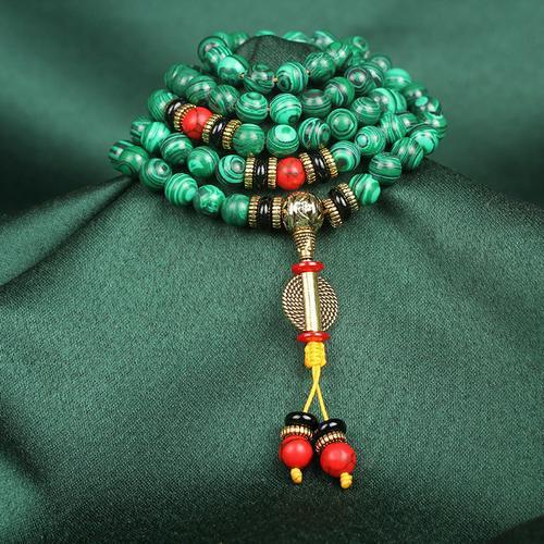 Tibetan Malachite 108 Mala Bracelet | Spiritual Protection Prayer Beads