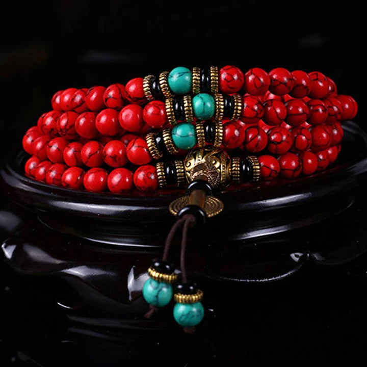 Red Agate 108 Mala Bracelet | Tibetan Handmade Prayer Beads