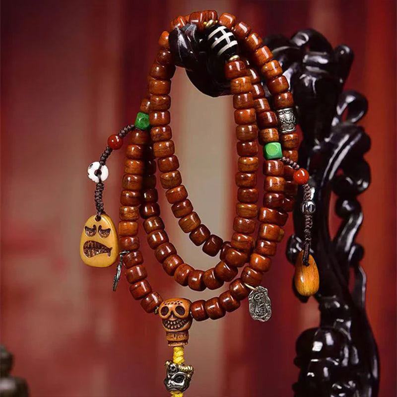 Tibetan Nine-Eye Dzi Bead Mala Bracelet | Bone & Agate Spiritual Prayer Beads