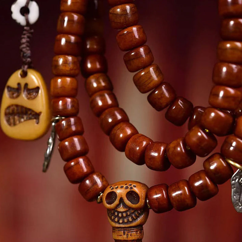 Tibetan Nine-Eye Dzi Bead Mala Bracelet | Bone & Agate Spiritual Prayer Beads