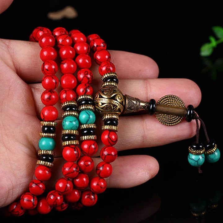 Red Agate 108 Mala Bracelet | Tibetan Handmade Prayer Beads