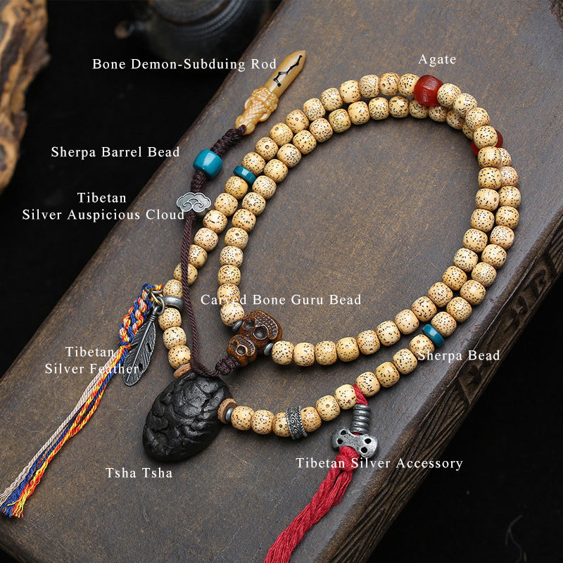 Tibetan Natural Star Moon Bodhi Seed Mala Beads Meditation Necklace