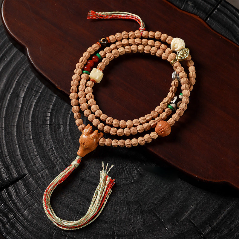 Bai Xiang Zi Seed 108 Mala Bracelet with Sandalwood & Deer Head Charm