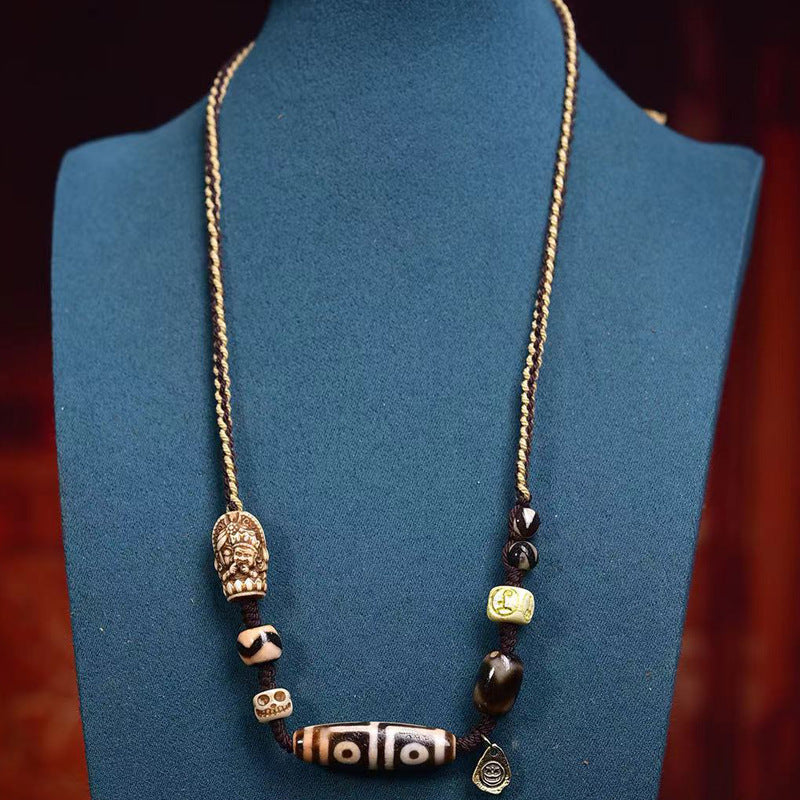 Four-eyes dzi bead Zambala pendant Tibetan amulet for daily wear