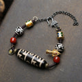 Genuine Natural Bloodspot Agate Three-Eye Dzi Bracelet, Traditional Tibetan Craft