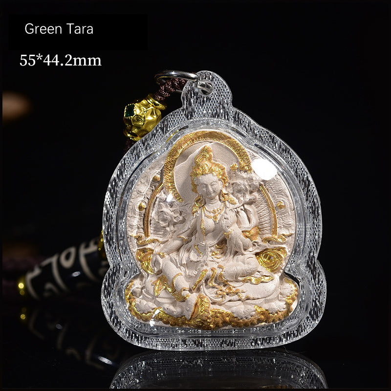Green Tara pendant featuring intricate craftsmanship and spiritual design, ideal for Buddhist devotion.