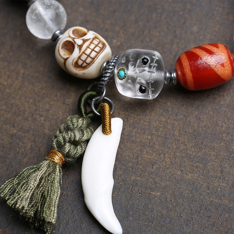 Handmade Ethnic Multi-Bead Bracelet with Tassel Charm and Tibetan Style
