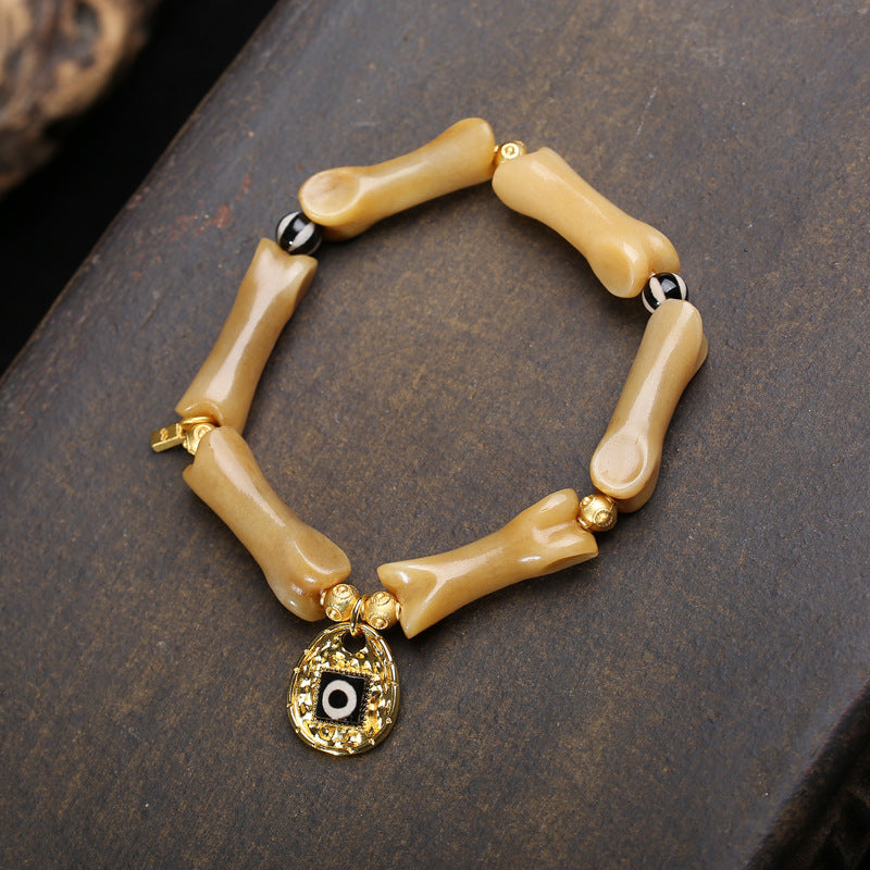 Handmade Tibetan Dzi Lucky Bracelet with Camel Bone and Agate