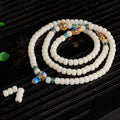 Handmade Natural White Bodhi Seed 108 Mala Bracelet with Elastic String