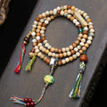 Natural Bodhi Seed 108 Mala Bracelet with Agate, Copper and Tassel Details