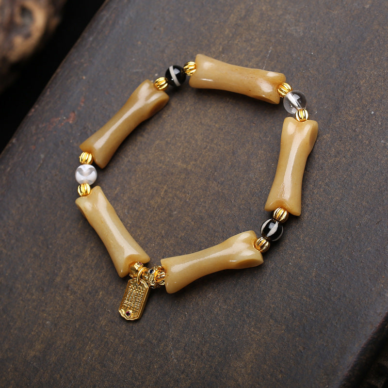 Natural Camel Bone and Agate Tibetan Dzi Bracelet for Luck and Wealth