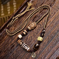 Natural agate four-eyes dzi handmade braided rope adjustable necklace