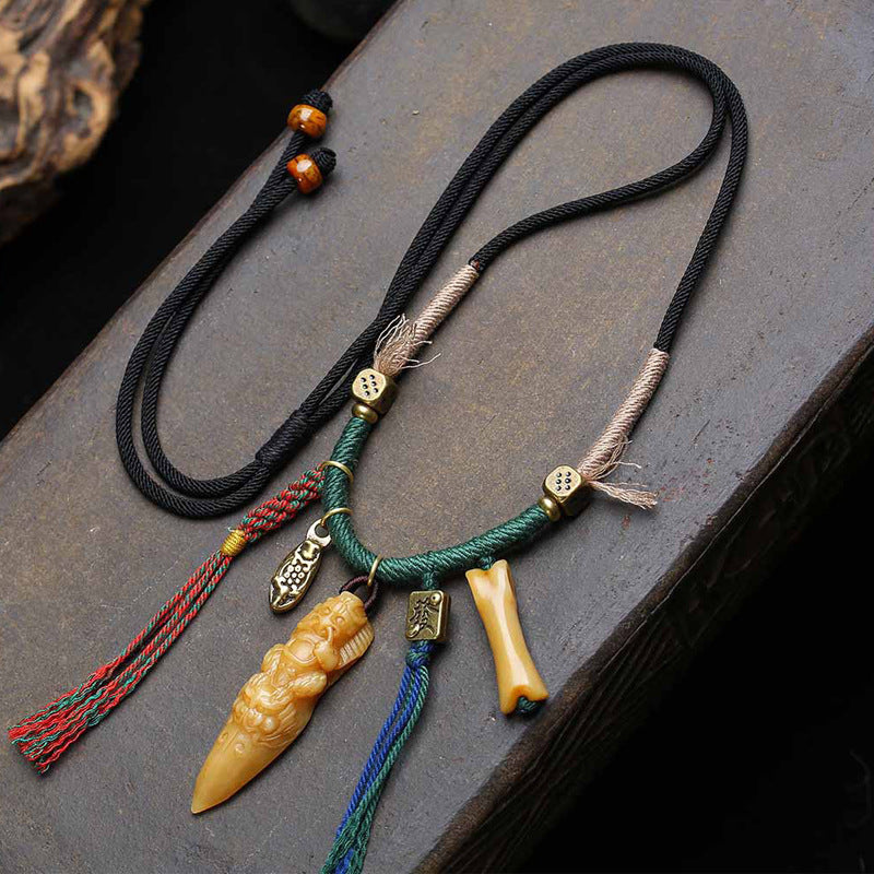 Natural aged bone Garuda Vajra pendant necklace