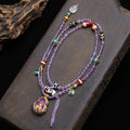 Natural Amethyst Mala Necklace with Dzi Beads, Agate and Thangka Pendant