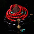 Red Agate & Turquoise 108 Mala Bracelet – Tibetan Prayer Beads