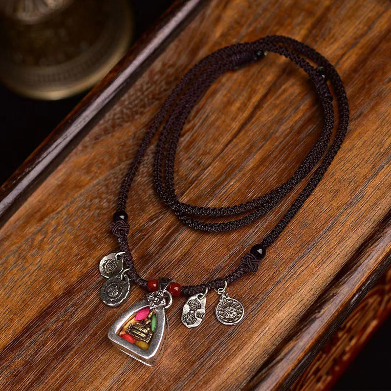Tibetan Medicine Buddha Gau Pendant Handwoven Adjustable Necklace
